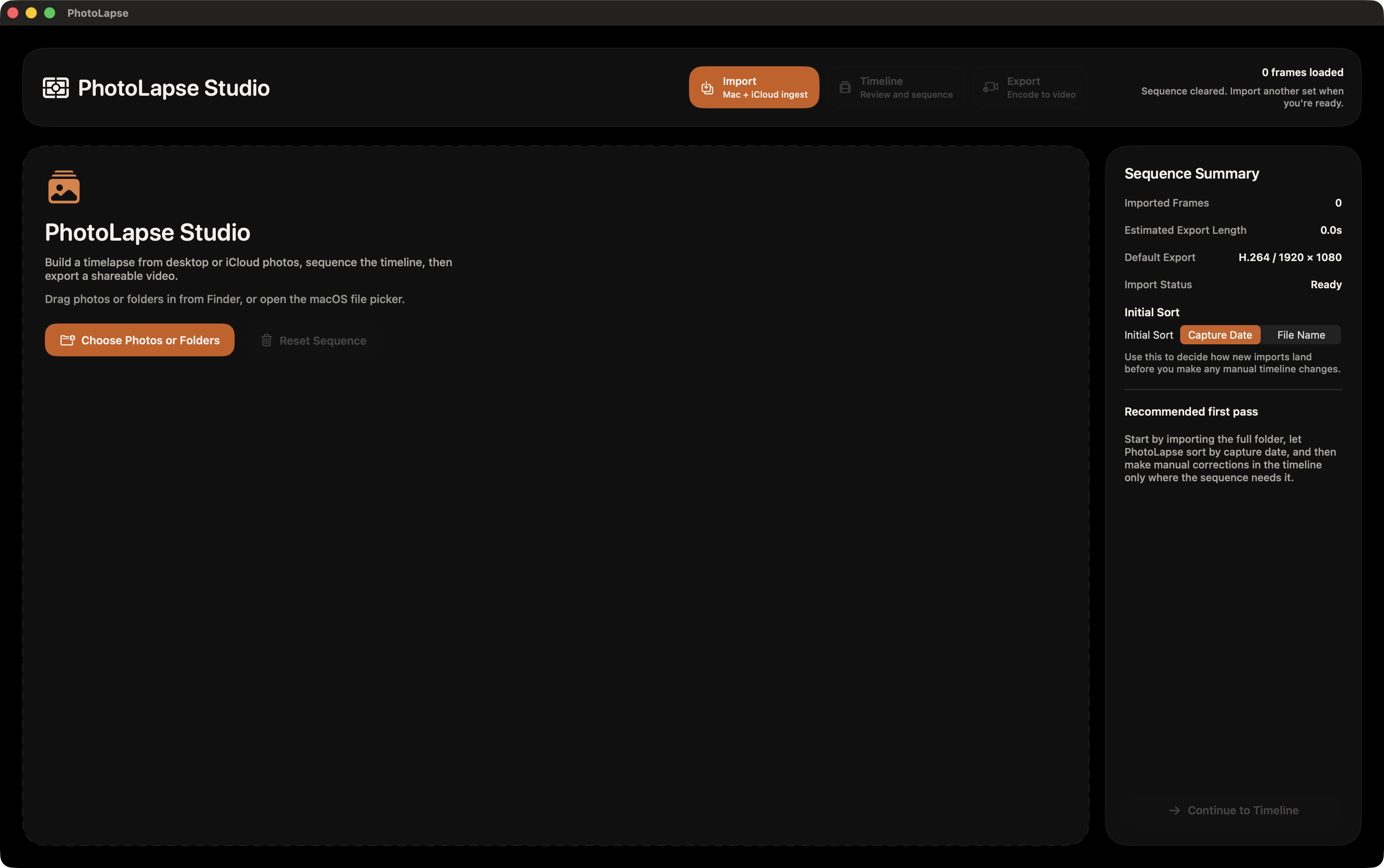 PhotoLapse import interface